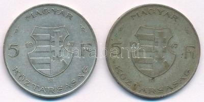 1947. 5Ft Ag "Kossuth" (2x) T:3 patina Adamo F8.1