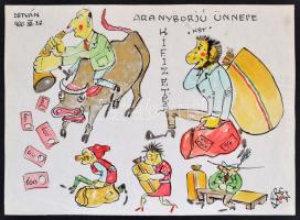 Berecz jelzéssel: 5 db humoros rajz, vegyes technika, papír, 30×21 cm