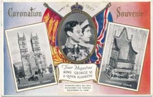 King George VI Coronation Souvenir. May 12, 1937. Their Majesties King George VI & Queen Elizabeth. Westminster Abbey, Coronation Chair. Raphael Tuck & Sons Oilette Postcard No. 5317. Camera Portraits by Dorothy Wilding