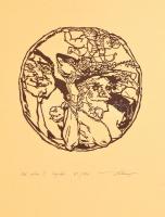Bálványosa Huba (1938-2011). Ad astra I. Cupió (erotikus jelenet). Linometszet, merített papír, jelzett, számozott (61/100), 15x15 cm