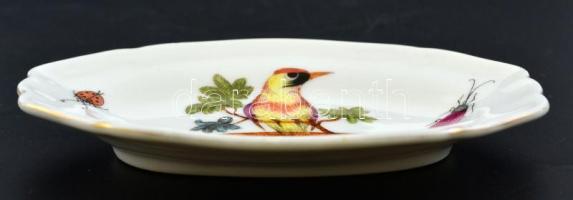 Herendi madaras porcelán tálka, jelzett, matricás, kopásnyomokkal, 6x10 cm