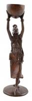 Tálat vivő bennszülött, bronz figura, alján jelzett, m: 21 cm
