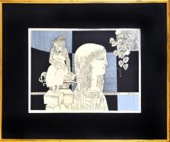 Szász Endre (1926-2003): Az öregség szobra. Szitanyomat, papír, jelzett, számozott (100/20), üvegeze...