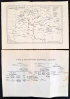 cca 1920-1940 Vegyes nyomtatvány tétel, 4 db:  Gimnáziumok és főiskolák 1766-ban, térkép, Bp., M. Kir. Állami Térképészet, 23x33 cm.+ A szász és bajor uralkodóházak összeköttetései a magyarokkal, leszármazási tábla, III. András főtisztviselői, táblázat, Kormányváltozások IV. László korában táblázat.