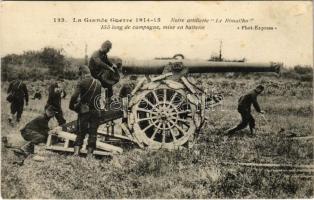 1915 Le Grande Guerre 1914-15. Notre artillerie Le Rimailho 155 long de campague, mise en batterie / WWI French military artillery battery, cannon. Phot-Express 123. (fl)