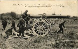 1915 Le Grande Guerre 1914-15. Notre artillerie "Le Rimailho" 155 long de campague, mise en batterie / WWI French military artillery battery, cannon. Phot-Express 123. (fl)