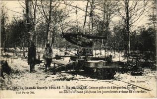 1916 La Grande Guerre 1914-16. En Argonne. Grosse piece de 120 que les boches ne decouvriront pas (tous les jours leurs avions la cherche) / WWI French military artillery battery, cannon. Phot-Express 760. (EK)