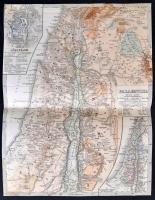 cca 1870 Palesztina térképe, Jeruzsálemmel, és A tizenkét törzs vidékeinek átnézeti térképével, rotációs fametszet, körbevágott, 28x21 cm