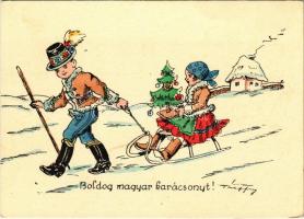 Boldog Magyar Karácsonyt! / Hungarian irredenta propaganda with Christmas greeting, sled, winter sport s: Pálffy (EK)