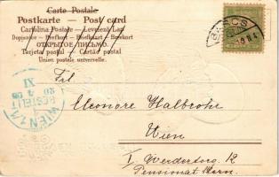 1905 Húsvéti üdvözlet / Easter greeting card with chicken. Emb. litho