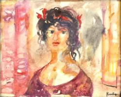 Kondor jelzéssel: Női portré. Akvarell, papír, üvegezett fa keretben, 24x30 cm