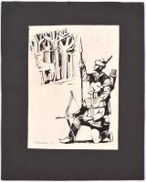 Vaszary jelzéssel: Csodaszarvas. Tus, papír, vékony kartonra kasírozva, 21x15 cm