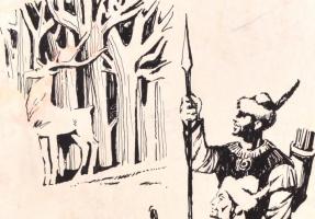 Vaszary jelzéssel: Csodaszarvas. Tus, papír, vékony kartonra kasírozva, 21x15 cm