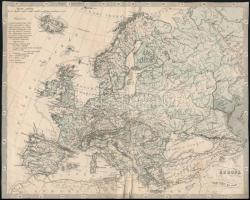 cca 1873 Europa hegységei és vizeinek térképe, körbevágott, a hátoldalán javított, 20x25 cm
