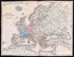 cca 1873 Europa politikai felosztásának térképe, körbevágott, a hátoldalán javított, 21x27 cm