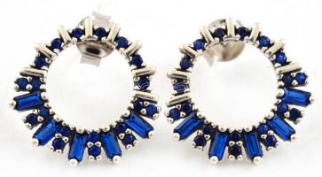 Ezüst(Ag) karikafülbevaló-pár, kék kővel, Pandora jelzéssel, d: 1,8 cm, bruttó: 2,9 g