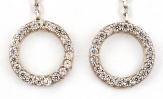 Ezüst(Ag) karikás fülbevalópár, apró kövekkel, jelzés nélkül, h: 6 cm, bruttó: 1 g