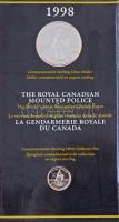 Kanada 1998. 1$ Ag A Kanadai Lovasrendőrség 120. évfordulója Ag érme (25,175g/0.925) + miniatűr Ag kitűző (2,40g/0.925) karton díszlapon T:1 Canada 1998. 1 Dollar Ag 120th Anniversary Royal Canadian Mounted Police Ag commemorative issue (25,175g/0.925) + miniature Ag pin (2,40g/0.925) on cardboard display shett C:UNC Krause KM#306