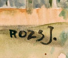 Rozs J. jelzéssel: Udvar. Akvarell, papír, sérült (szakadt, hiányos), hátoldalán ragasztás nyomaival...
