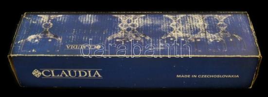 Claudia csehszlovák kristály pezsgős pohár készlet, 6db, jelzés nélkül, apró csorbával, lepattanások...