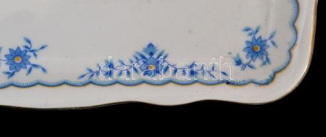 Zsolnay kék virágmintás süteményes tál. Matricás, jelzett, kis kopásokkal 42x16 cm