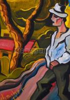 Scheiber jelzéssel: Csavargó. Vegyes technika, papír, sérült (kisebb szakadásokkal), 60,5x43 cm