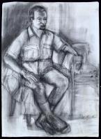 Ék jelzéssel: Ülő férfi. Szén, papír, sérült (szakadással), 69x50 cm