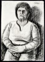 Frank jelzéssel: Ülő nő. Szén, papír, sérült (szakadással), 69x50 cm