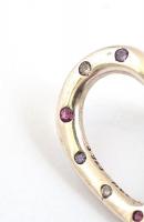 Ezüst(Ag) apró színes kövekkel díszített szívecskés fülbevalópár, Pandora jelzéssel, 1,6×1,5 cm, bru...