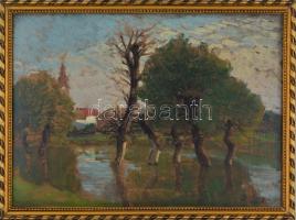 Zombory Lajos (1867-1933): Vízparton. Olaj, karton, jelzett, fa keretben, 35×49,5 cm