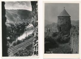 2 db RÉGI erdélyi képeslap: Sebes vár (Kalotaszeg), Királyhágói-út / 2 pre-1945 Transylvanian postcards: Fortress of Bologa, Pasul Craiului
