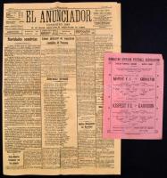 1937 Kispest F.C.-Gibraltar labdarúgó mérkőzéssel kapcsolatos műsor és újság: 1937.XII, 25, 1 oldal, angol nyelven, apró szakadásokkal, hajtásnyommal, foltos + El Anunciador újság,1937.XII. 24. száma, 4p, cikkel a mérkőzés beharangozásával spanyol nyelven, apró szakadással./ 1937 Kispest F.C.-Gibraltar football match, program in english and newspaper in spanish