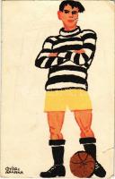 1925 Labdarúgó, focista Diana sósborszesz reklámmal / Hungarian art postcard, football player with advertisement s: Győri Aranka (szakadás / tear)