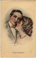 Forever and Forever. Romantic couple art postcard. The PCK Series K 351. New York. artist signed (EB)