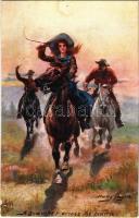 A scamper across the prairie. Raphael Tuck & Sons Oilette The Wild West USA Series I. Postcard 9531. s: Harry Payne (pinhole)