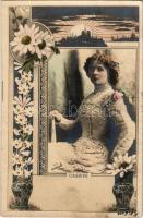 1900 Armande Cassive, French theater and film actress. Reutlinger, Paris. Art Nouveau, floral frame (fl)