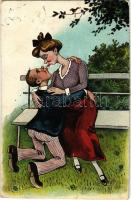1922 Romantic couple kissing in the park. L. & P. 6492. (small tear)