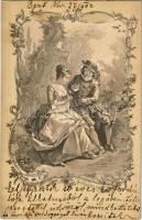 1902 Romantic couple. Art Nouveau, floral, litho frame s: E. Döcker jun. (fl)