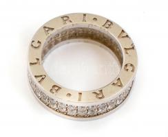 Ezüst(Ag) gyűrű, apró kövekkel, Bulgari jelzéssel, méret: 49, bruttó: 6,6 g