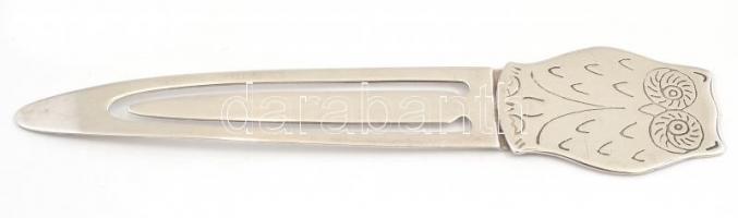 Ezüst(Ag) baglyos könyvjelző, jelzett, h: 12 cm, nettó: 14,9 g