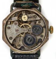 Ezüst(Ag) zománcozott karóra, sérült számlappal, hiányzó hátlappal, nem jár, d: 3 cm, bruttó: 17,5 g