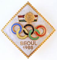 1988. Szöul 1988 aranyozott, zománcozott fém magyar olimpiai jelvény (33x34mm) T:2- rátét mozog, hajlott tű, korrróziónyom, kis zománchiba
