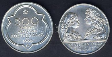 1990. 500Ft Ag + 500Ft Ag "Mátyás király" pár T:BU