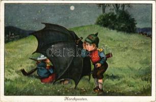 1915 Horchposten / WWI German military art postcard. B.L. Nr. 4033/1. s: Schneider + K.u.K. Abteilungskommando der Marinebatterien K.u.K. FELDPOSTAMT 320 (EK)