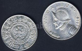 Lengyelország 1966. 100Zl Ag "Millenium" T:2 + Panama 1947. 1B Ag "Vasco Nunez de Bal...