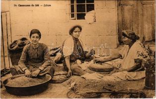 1929 Libanoni gabonatörők, folklór., 1929 Casseuses de blé, Liban / Lebanese folklore, wheat crushers