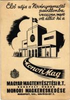 Első útja a Növénynemesítő pavilonba vezessen, mert ott állít ki a Monori Mag! Magyar Magtenyésztési R.T. Monori Magkereskedése reklámlapja / Hungarian seed breeder company advertising card (EK)