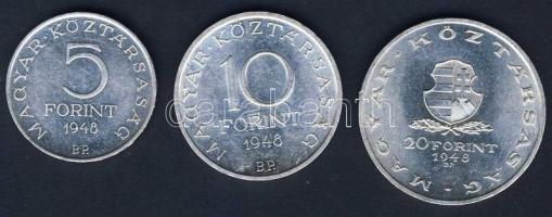 1948. 5Ft+10Ft+20Ft Ag "Petőfi, Széchenyi, Táncsics-Szabadságharc" sor T:2 egyiken ph.