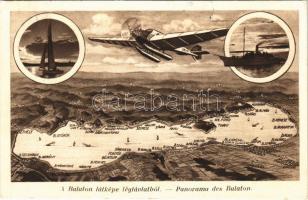 1937 Balaton, látkép légtávlatból, IKM repülőgép, vitorlás, gőzhajó, térkép (EK)