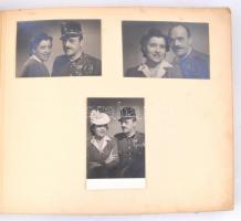 cca 1940 Okolitsy Szabó Zoltán hímzett, vászon, sérült fotóalbuma, családi életképekkel, közte berag...